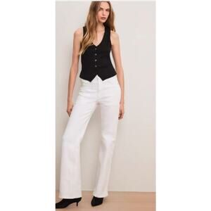 Veronica Beard Crosbie Slim Wide-Leg Jean White Patch-Pocket Pant NWT 328 Sz 24